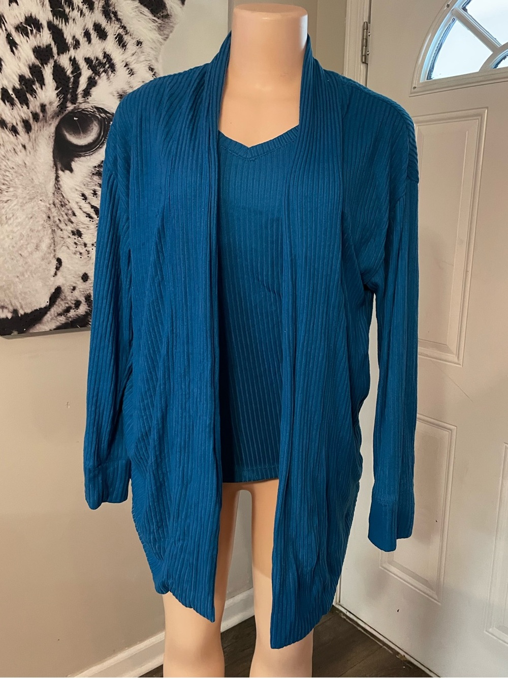 Cuddl Duds soft comfy Blue Ribbed Open-Front Women's Sweater Cardigan & tank M